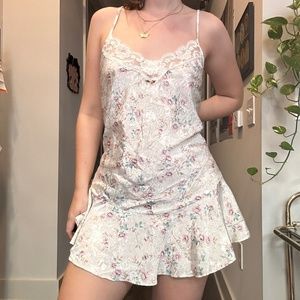 💜 90s White Satin Floral Slip Dress 💜 Size L